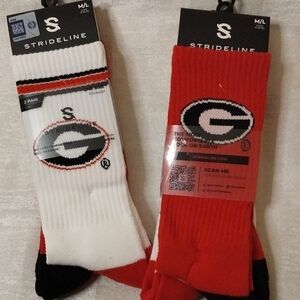 Strideline Men’s Crew Socks — Red & White with Team Ga Bulldogs Logo 4 Pair
